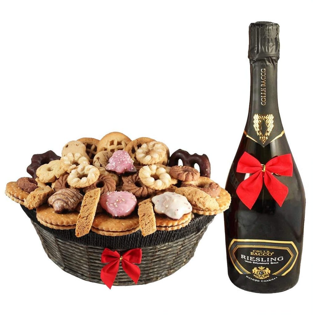 Ambassador Cookies Basket with Sparkling Wine by Walwater Gifts