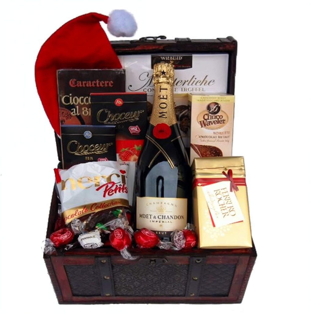 Christmas MOET Treasure chest Gift Basket by Walwater Gifts