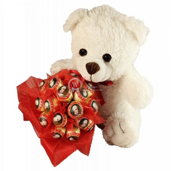 Mozart Teddy With Loving Hand Bouquet