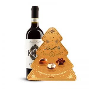 Gold Christmas Lindt Bonbonniere & Red Wine