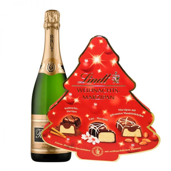 Sparkling wine + Christmas red Lindt