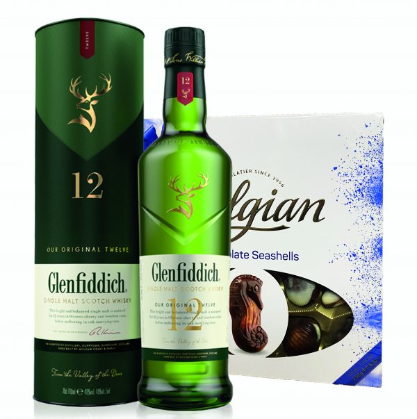 Glenfiddich Signature 12 Year Old Speyside Single Malt Scotch Whiskey + Belgian Bonbonniere