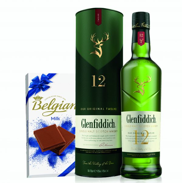 Glenfiddich Signature 12 Year Old Speyside Single Malt Scotch Whiskey + Belgian Chocolate Bar