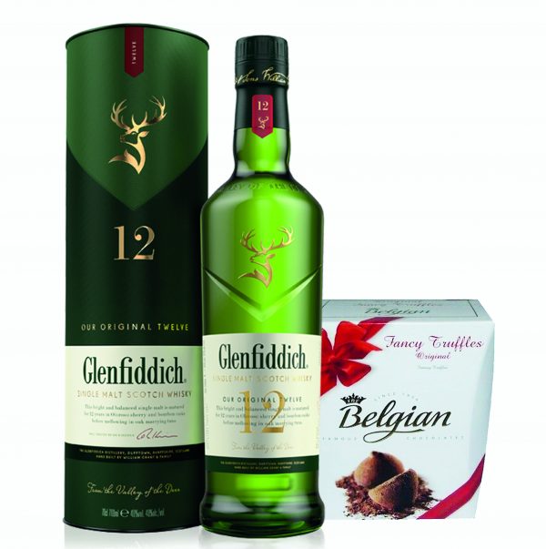 Glenfiddich Signature 12 Year Old Speyside Single Malt Scotch Whiskey + Belgian Truffles