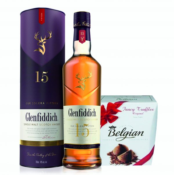 Glenfiddich Unique Solera Reserve 15 Year Single Malt Scotch Whiskey + Belgian Truffles