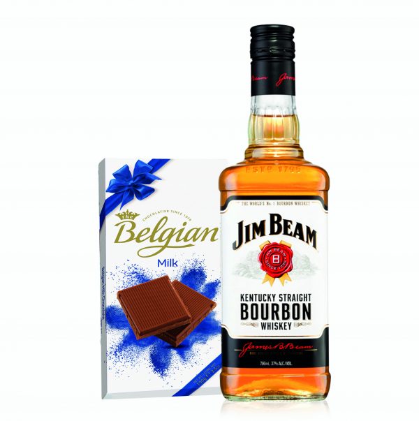 Jim Beam White Label Bourbon Whiskey + Belgian Chocolate Bar