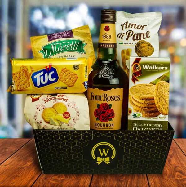 Esteemed Four Roses Bourbon Gift Basket by Walwater Gifts
