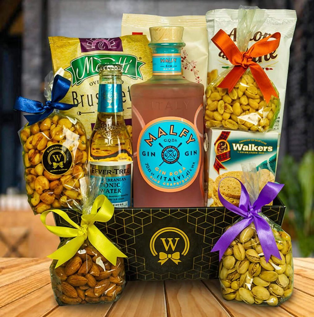Malfy Gin Rosa Gourmet Basket by Walwater Gifts Europe
