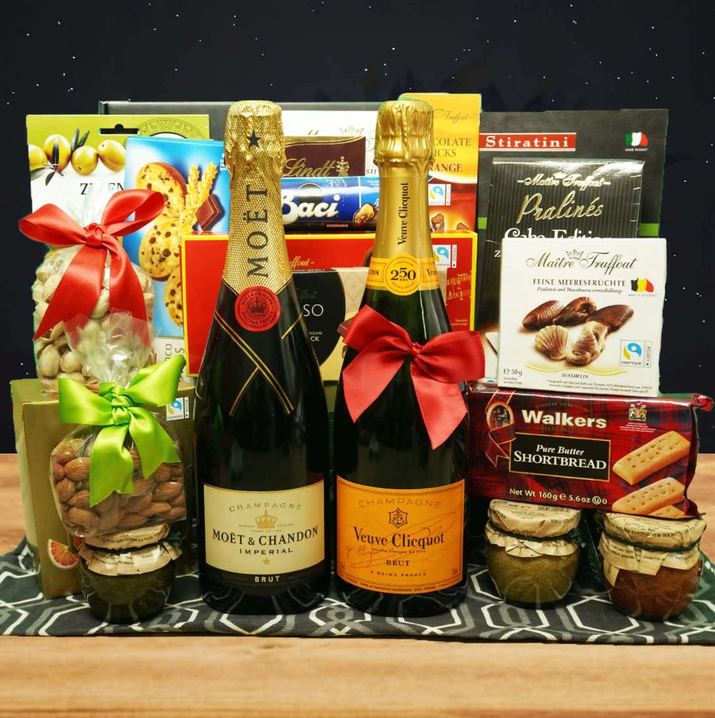 Moet & Veuve Double Delight Champagne Basket Walwater Gifts