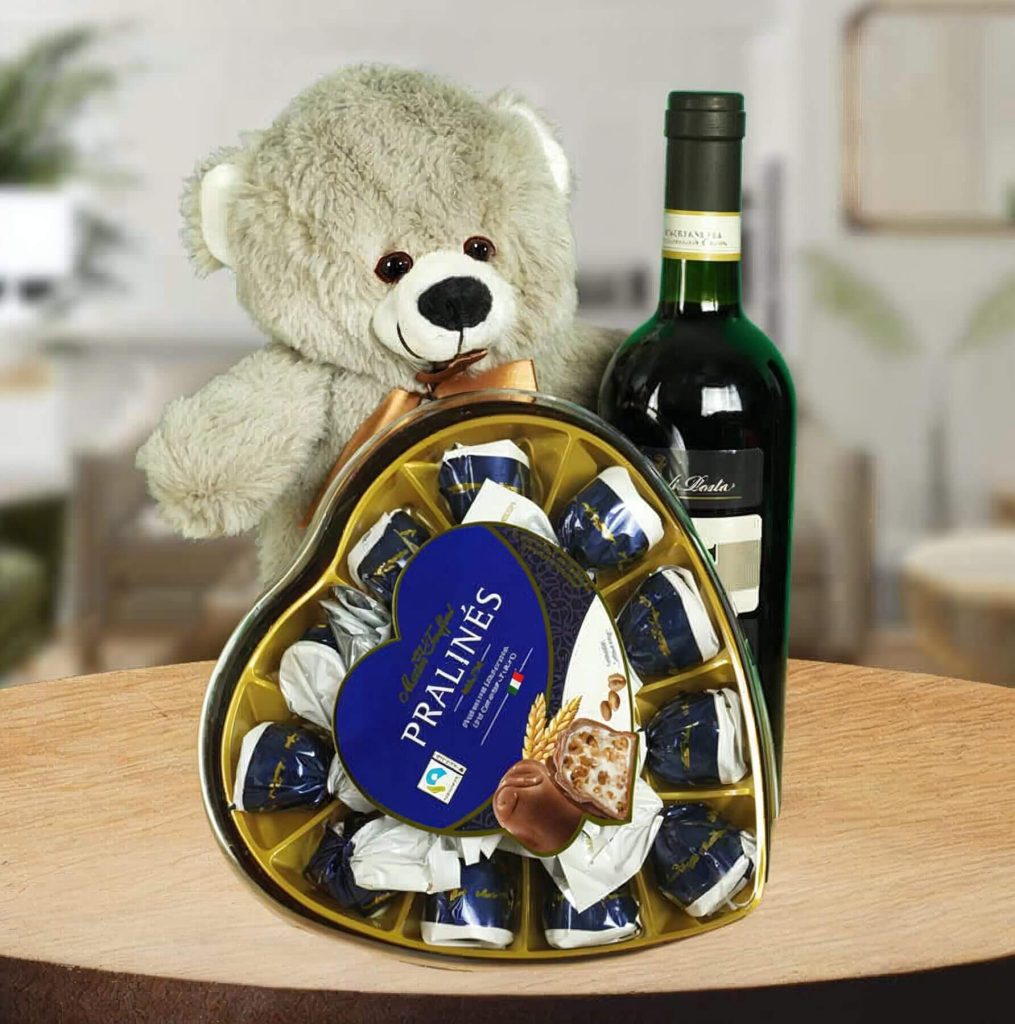 Red Wine Romance Teddy Bear Ensemble by Walwater Gifts
